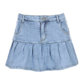 Y2k Pink Denim Pleated Skirts Mini Solid Casual Woman Korean Style High Waist Skirt with Lined Club Party Girls